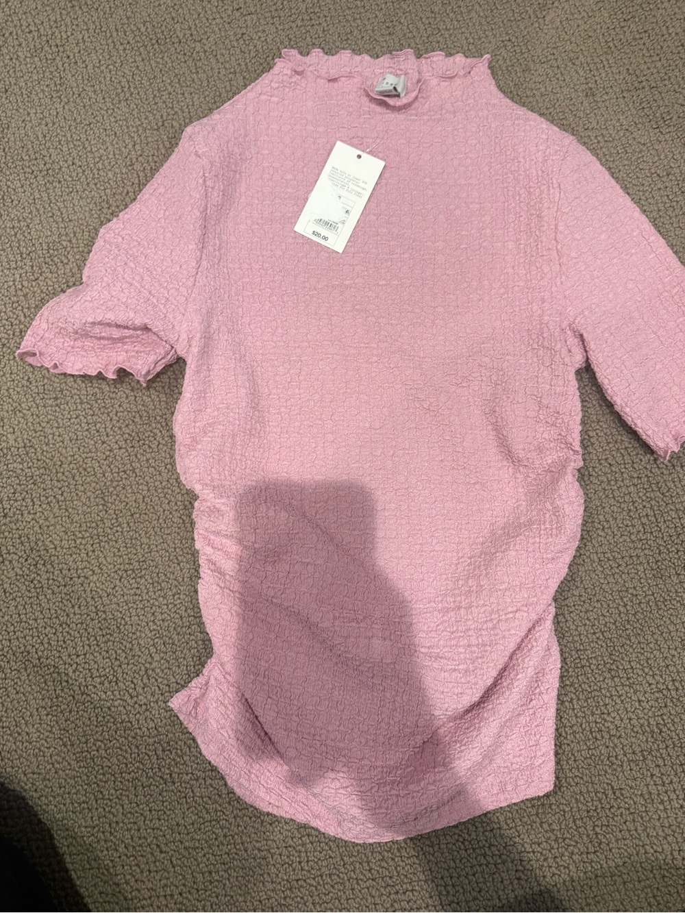 a new day Pink Ruffle Mock Neck Textured Short Sleeve Top